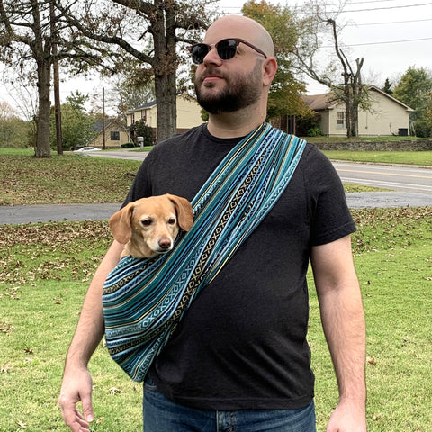 Dog Sling Carrier - Peacock Blue Woven