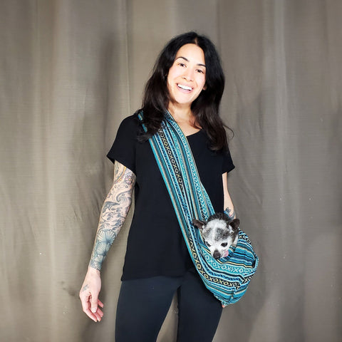 Dog Sling Carrier - Peacock Blue Woven