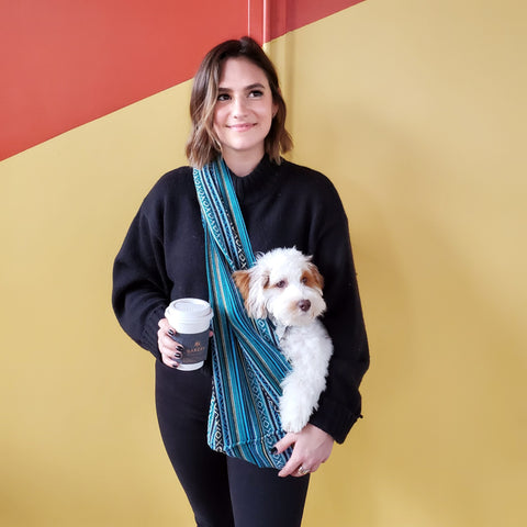 Dog Sling Carrier - Peacock Blue Woven