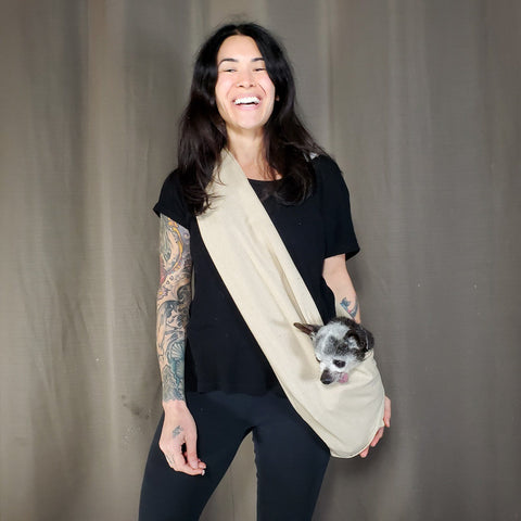 Dog Sling Carrier - Oatmeal Tan Linen