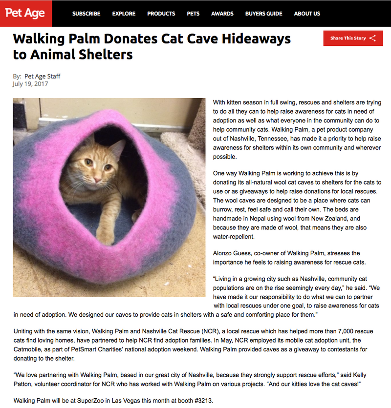 PET AGE: Walking Palm Donates Cat Cave Hideaways to Animal Shelters